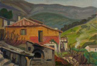 Ano Vathia, Foreground Oven — Oil painting, Fiberboard, 38.00×55.00cm — Theodoros Markellos